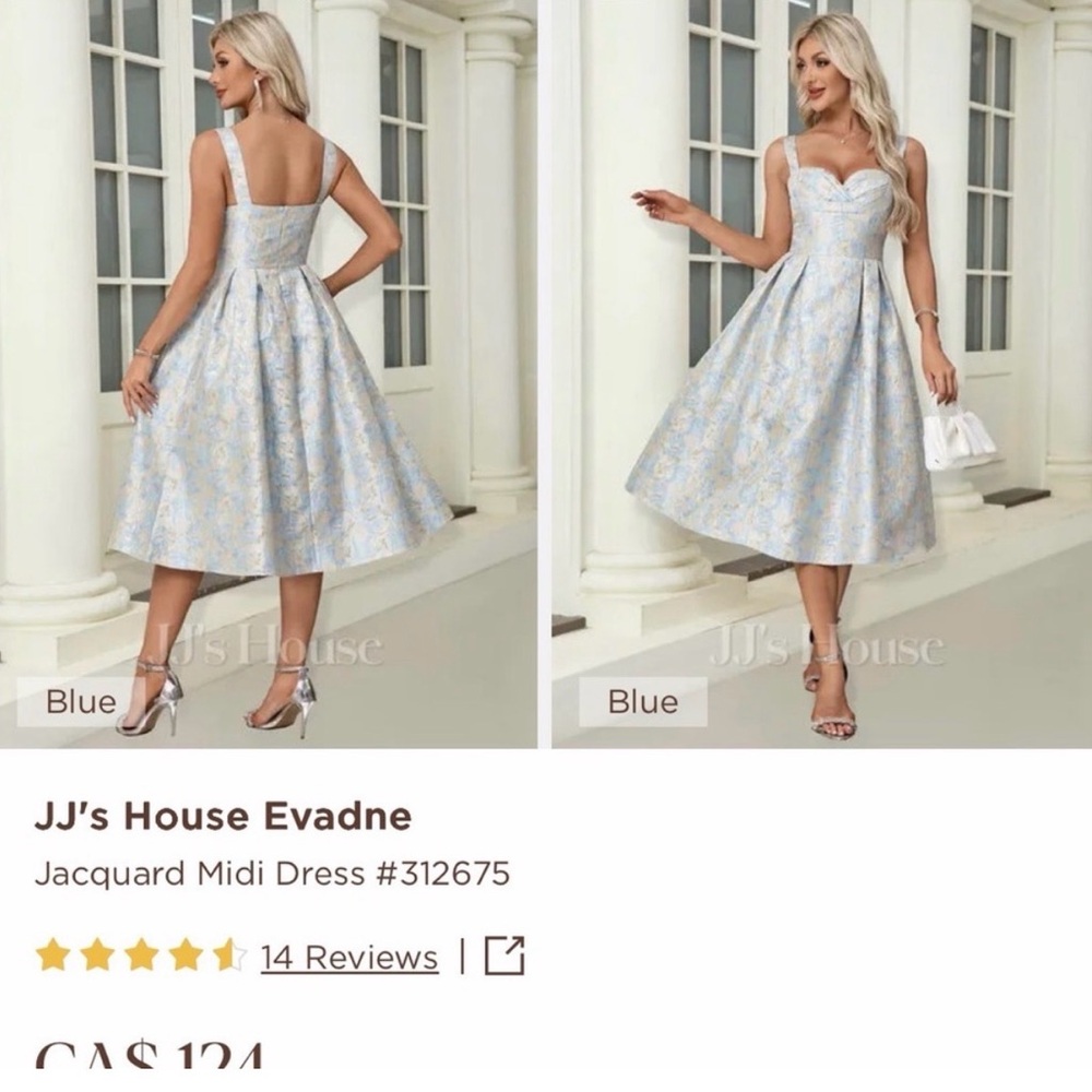 JJs House Blue and Gold Jacquard Midi Dress